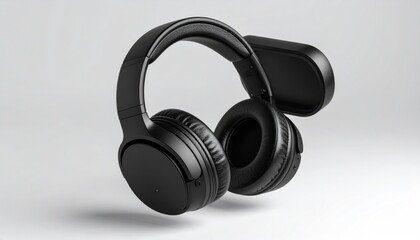 Black Noise Canceling Headset With Foldable Design On White Background Studio Shot