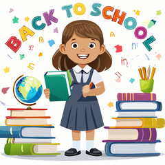 A high-quality 3D cartoon illustration showing A smiling schoolgirl holding a pencil and a book in her hands, wearing a neat uniform and st (3).sv, designed to represent creativity, fun, and visual st