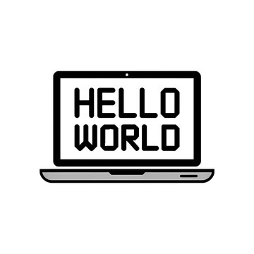 Coding on a laptop with programming symbols displayed on the screen for software development