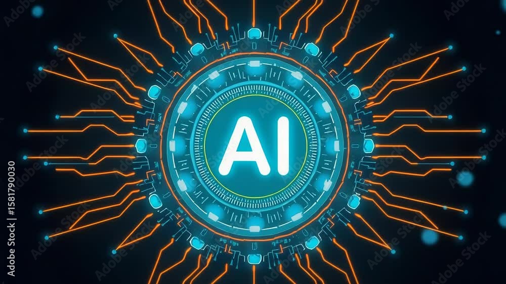 Poster the letters ai glow brightly within a futuristic digital circuit, symbolizing artificial intelligenc