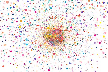 Naklejka premium glitter explosion vector with colorful confetti and sparkles, radiating from center on white background 