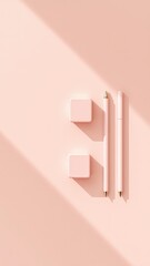 Elegant minimalist composition featuring blush pink stationery and geometric shapes bathed in soft natural light