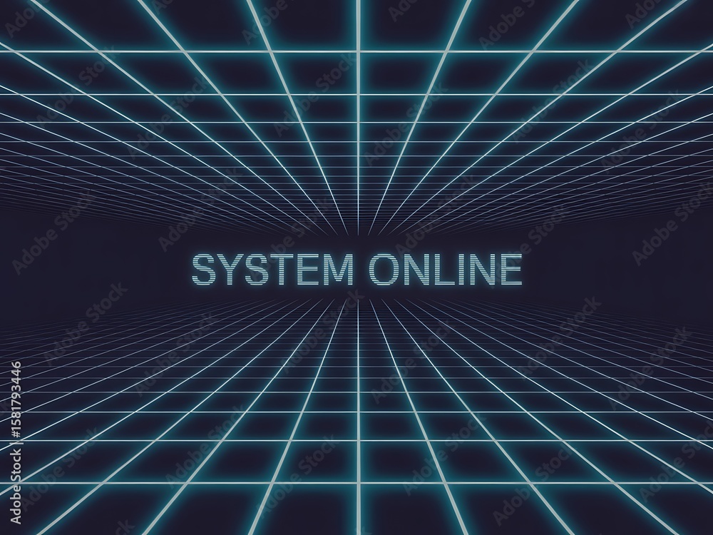 Fototapete digital grid cyberspace system online glowing text image