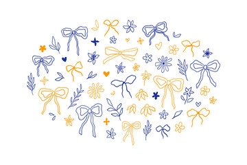 Sketch style bows and floral collection