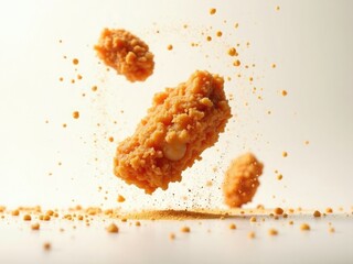 Goldenbrown juicy crispy fried chicken pieces suspend 