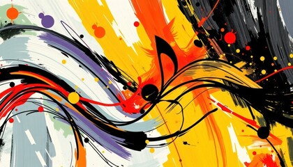 Obraz premium Abstract musical art: Colorful brushstrokes with musical notes design