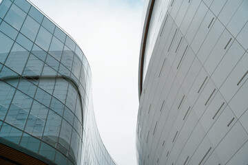 modern office building with blue sky, blue and milk minimalist 