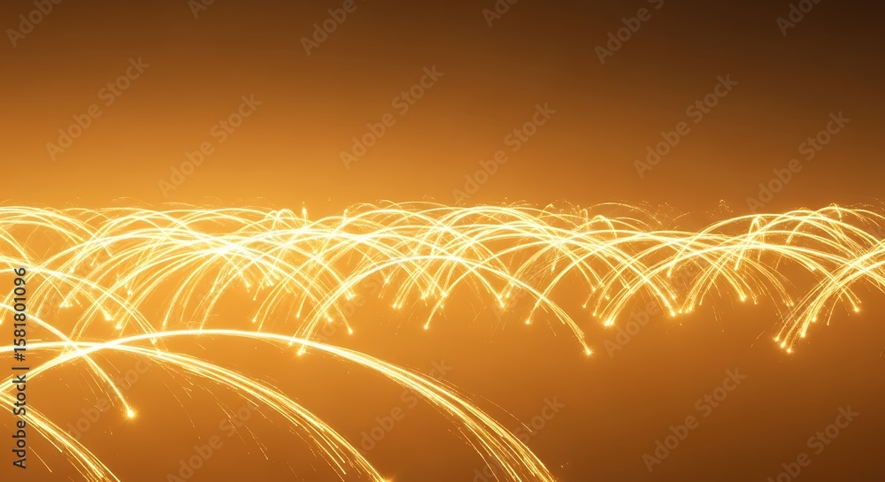Poster gold trails create a dynamic, abstract background with sparkling, flowing lines and smooth curves in