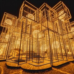Golden three dimensional environmental sculpture