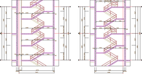 hotel apartment emergency stairs vector illustration design with scale size details
