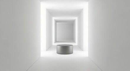 Minimalist Presentation A Silver Stand in a Bright White Tunnel for Showcase