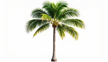 Isolated Palm Tree With Green Leaves And Bent Trunk Floating Against Transparent Backdrop
