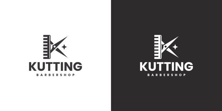 hairstyle barbershop k letter logo vector - Powered by Adobe