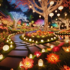 Illuminated Garden blooming night flowers