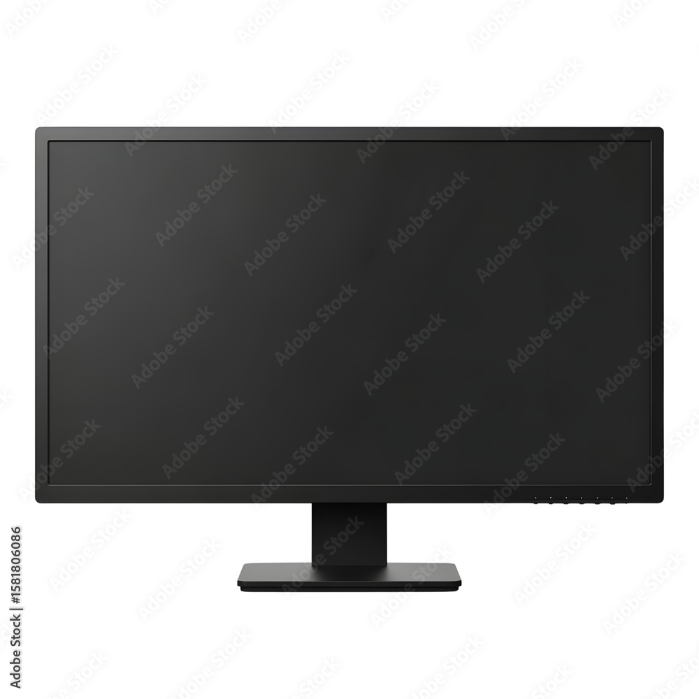 Poster modern black computer monitor display screen with stand isolated on transparent background