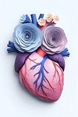 Floral Human Heart Illustration in Pastel Colors Abstract Medical Art