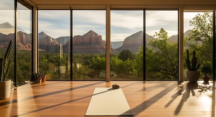 Sedona Arizona Sunrise Yoga Studio Room View Red Rocks Desert Landscape Floor Mat interior