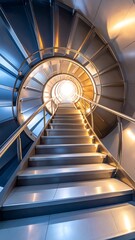 Fototapeta premium Modern spiral staircase ascending to a light-filled center