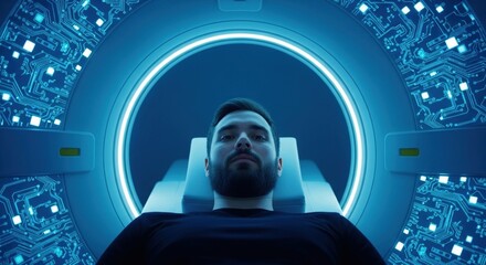 Man undergoing medical scanning in advanced machine setup