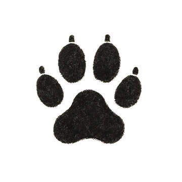 Textured dark paw print symbol isolated on transparent background