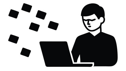 Flat Vector Illustration of a Programmer Typing with a Cat Illustration Element