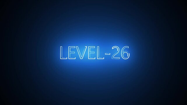 Glowing level-32 text with glitch effects animation. game concept next level icon isolated .Black background.
