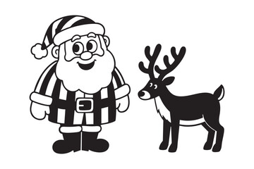 Happy santa claus and reindeer silhouette