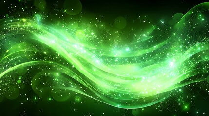 Abstract swirling green lights on black background
