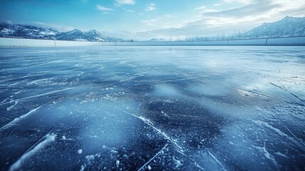 Forced Perspective Ice Background with Skating and Hockey Marks