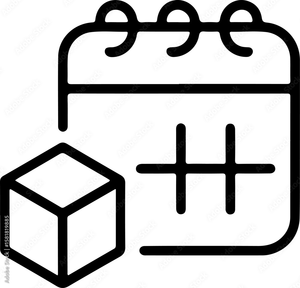 Poster calendar icon with cube symbol representing delivery or shipment scheduling