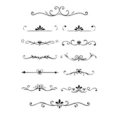 Obraz premium Set of Vintage decorative lines. text dividers. Line border. Lines separators, Borders, Vintage dividers, Underline elements. Divider set vector. Vector illustration.Line dividers. 