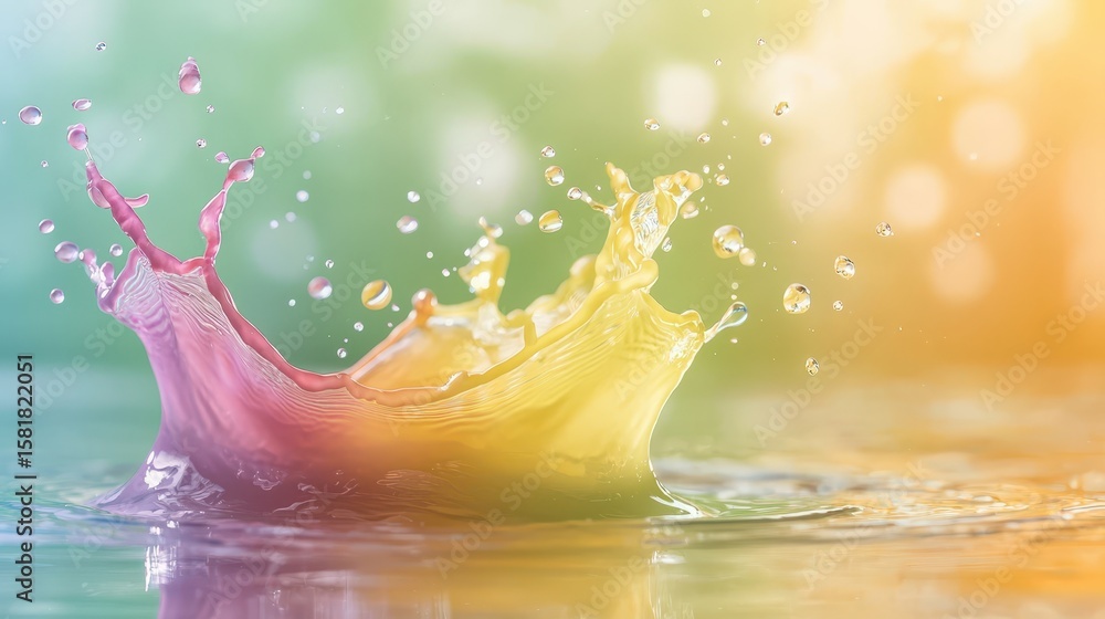 Poster dynamic splash of colorful water, a vibrant aquatic display of motion and color