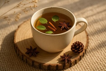 Herbal Tea Cozy Still Life Wooden Coaster