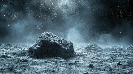 Forced Perspective of Dark Ashes and Rocks on Celestial Ground Background