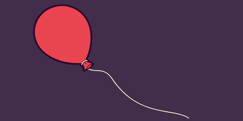 A red isolated balloon with a string on a dark purple background vector illustration.