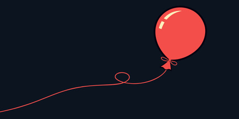 A red isolated balloon with a string on a dark navy blue background vector illustration.