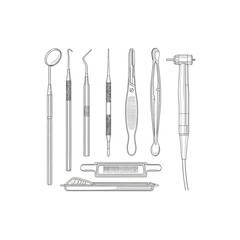 Dental Instruments Illustration Complete Set of Tools for Dentistry