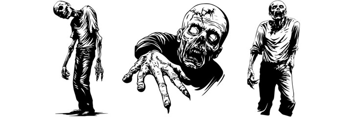 Screaming Horror Faces – Angry Undead Zombie Clipart

