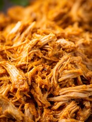 Close Up of Delicious Pulled Pork, BBQ Meat Texture.