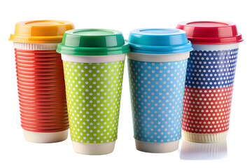 Colorful Polka Dot Disposable Coffee Cups with Lids; Cheerful, Bright, and Fun Design.