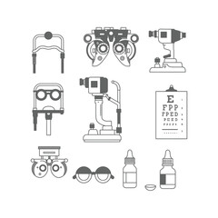 Eye Exam Equipment Icons Optometry Tools Chart Glasses and More