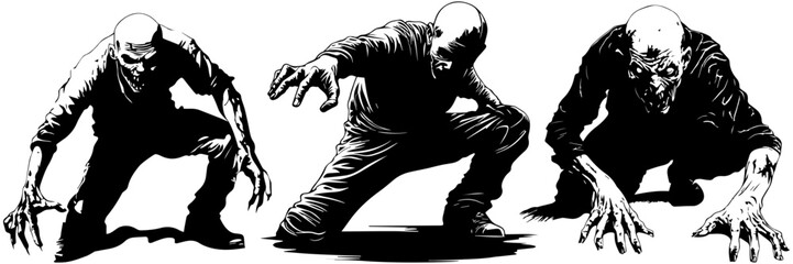 Zombie Skull Vector Set – Scary Monster Head Illustrations