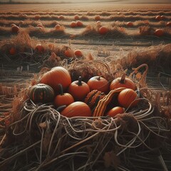 Pumpkin in a harvested field