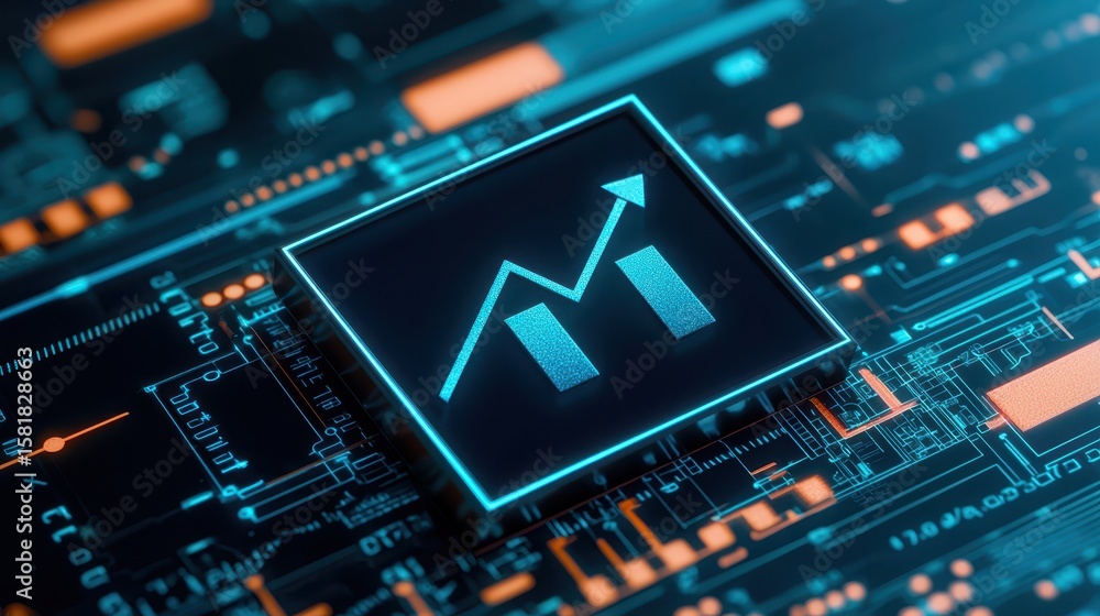 Poster intricate circuitry and components of a modern micro processor, closeup examination
