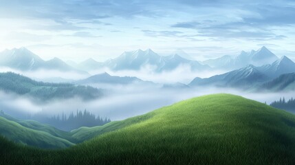Obraz premium Breathtaking mountain landscape with lush trees and majestic peaks under a clear sky