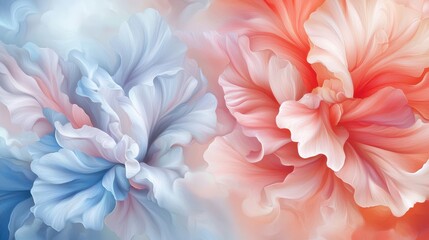 Fototapeta premium Vibrant pink and blue flowers on a pristine white background, colorful floral display