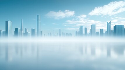 Fototapeta premium Majestic city skyline, a breathtaking vista of urban architecture against blue sky with clouds