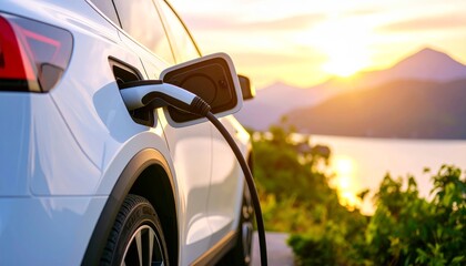 Electric Car Fast Charging at a Public Station 