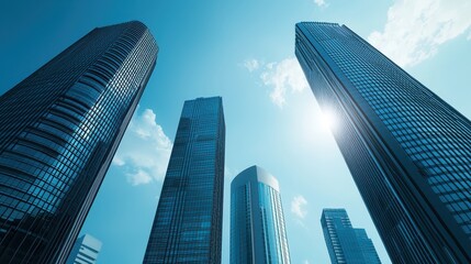 Fototapeta premium Towering skyscrapers dominate the urban cityscape, a glimpse into modern architectural marvels