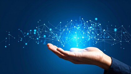 Hand Holding a Floating Digital Data Hologram 